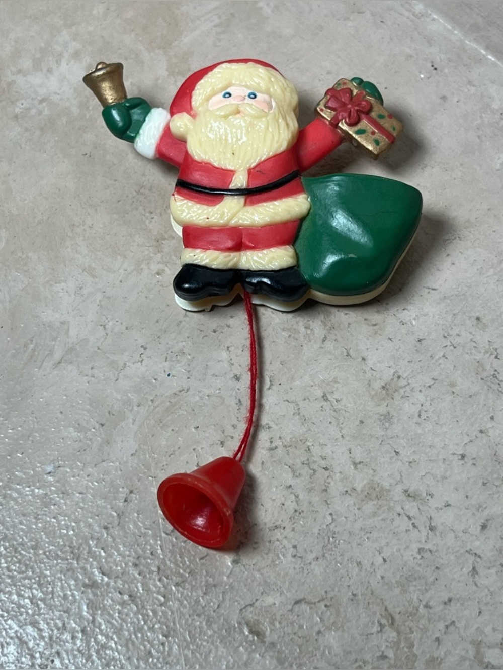 Vintage Santa Fun World Pull String Xmas Brooch Pin